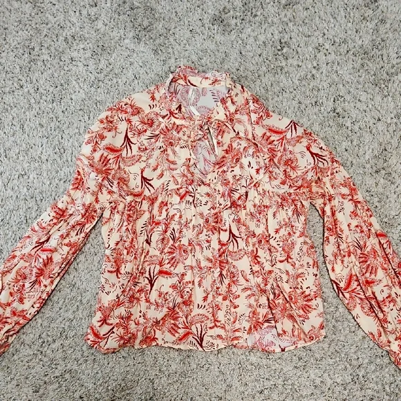 NWOT Anthropologie Tir-front Peasant Red and Cream Blouse - Picture 4 of 9